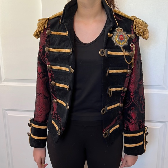 Vintage Shrine of Hollywood crop band military style red crop fitted jacket S M - Picture 4 of 10